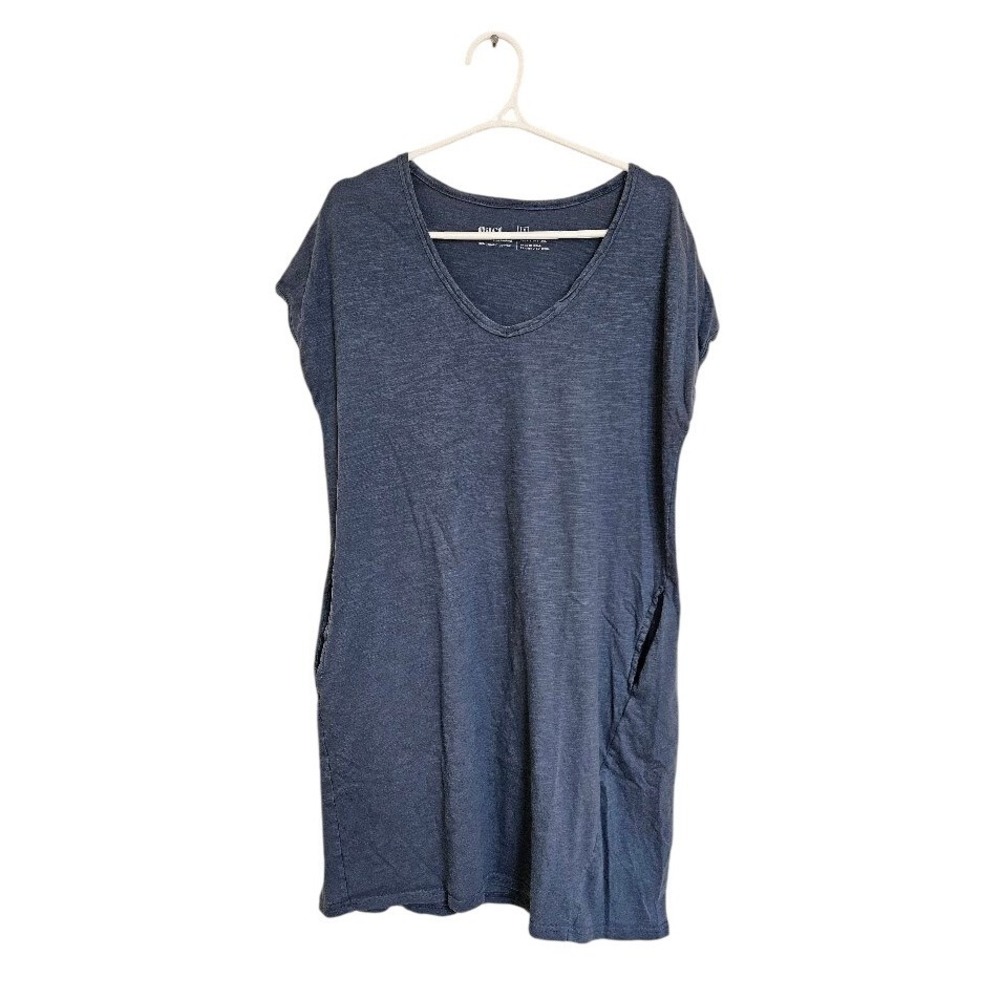 Pact Organic Cotton Slub V-Neck T-Shirt Dress with Pockets Blue Women Medium